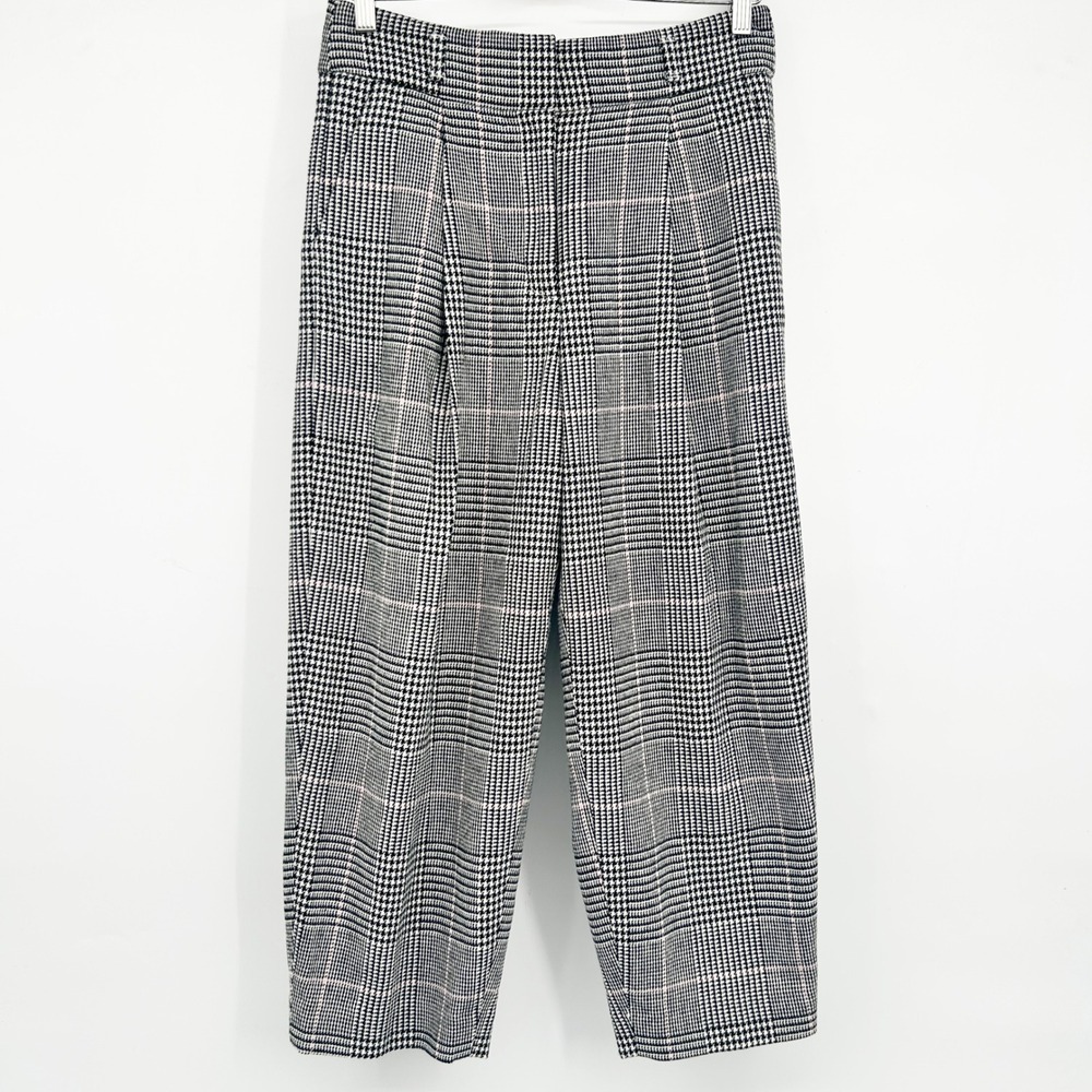 J. Crew Womens‎ Gray Houndstooth Dark Academia Wide Barrel Leg Cropped Pants 6
